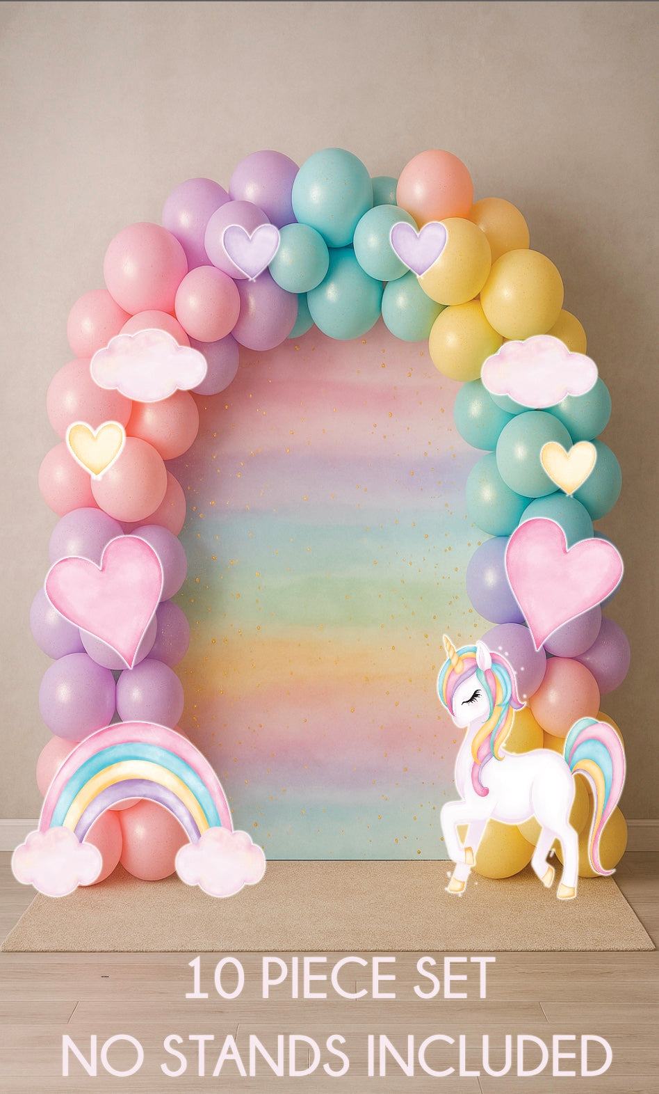 Magical Unicorn Party Prop Set – 10 Piece Rainbow & Cloud Cutout Set
