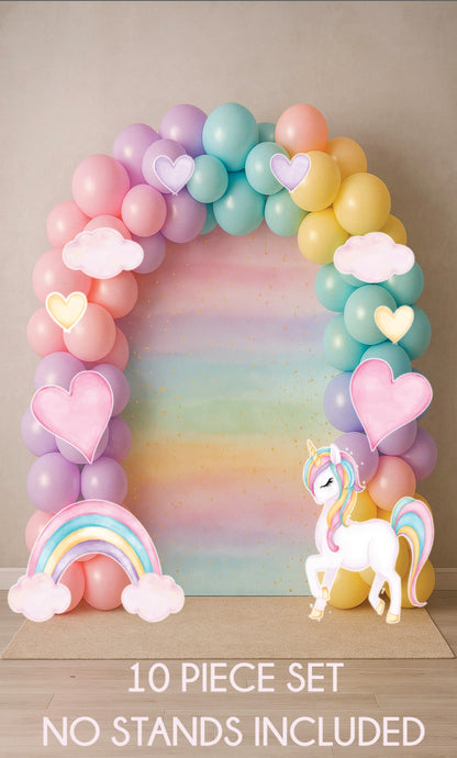 Magical Unicorn Party Prop Set – 10 Piece Rainbow & Cloud Cutout Set